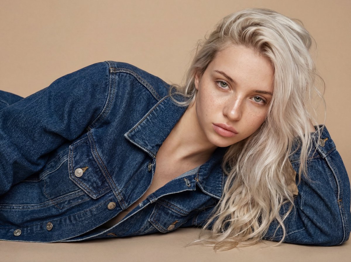 AI Prompt for High Fashion Denim Editorial Portrait with Minimalist Aesthetic