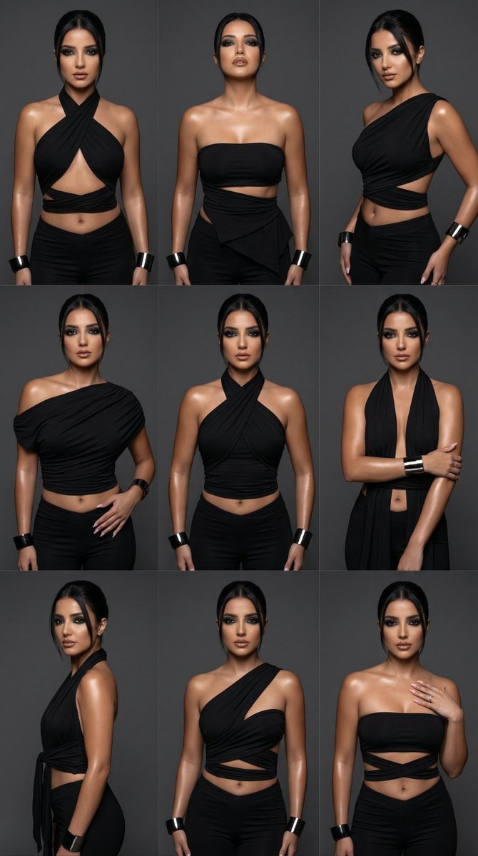 AI Prompt for High-Fashion Editorial Grids: Black Wrap Tops
