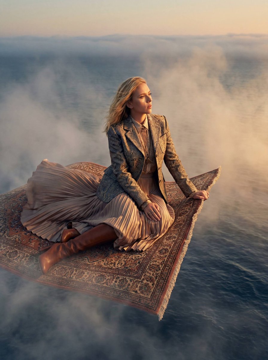 AI Prompt for High-Fashion Editorial Image on Flying Magic Carpet