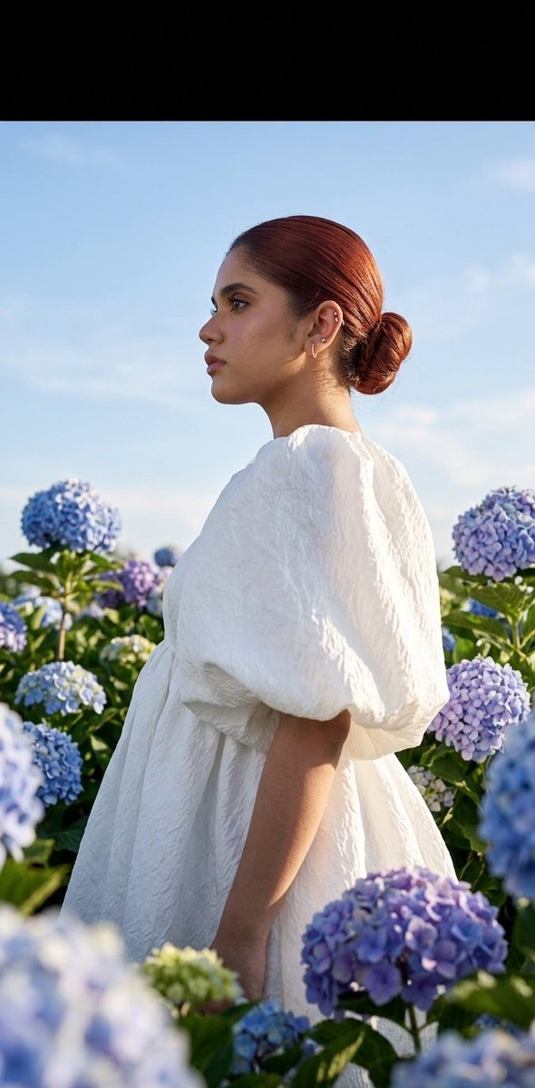 AI Prompt for High-Fashion Editorial Photography of a Woman in a Hydrangea Field