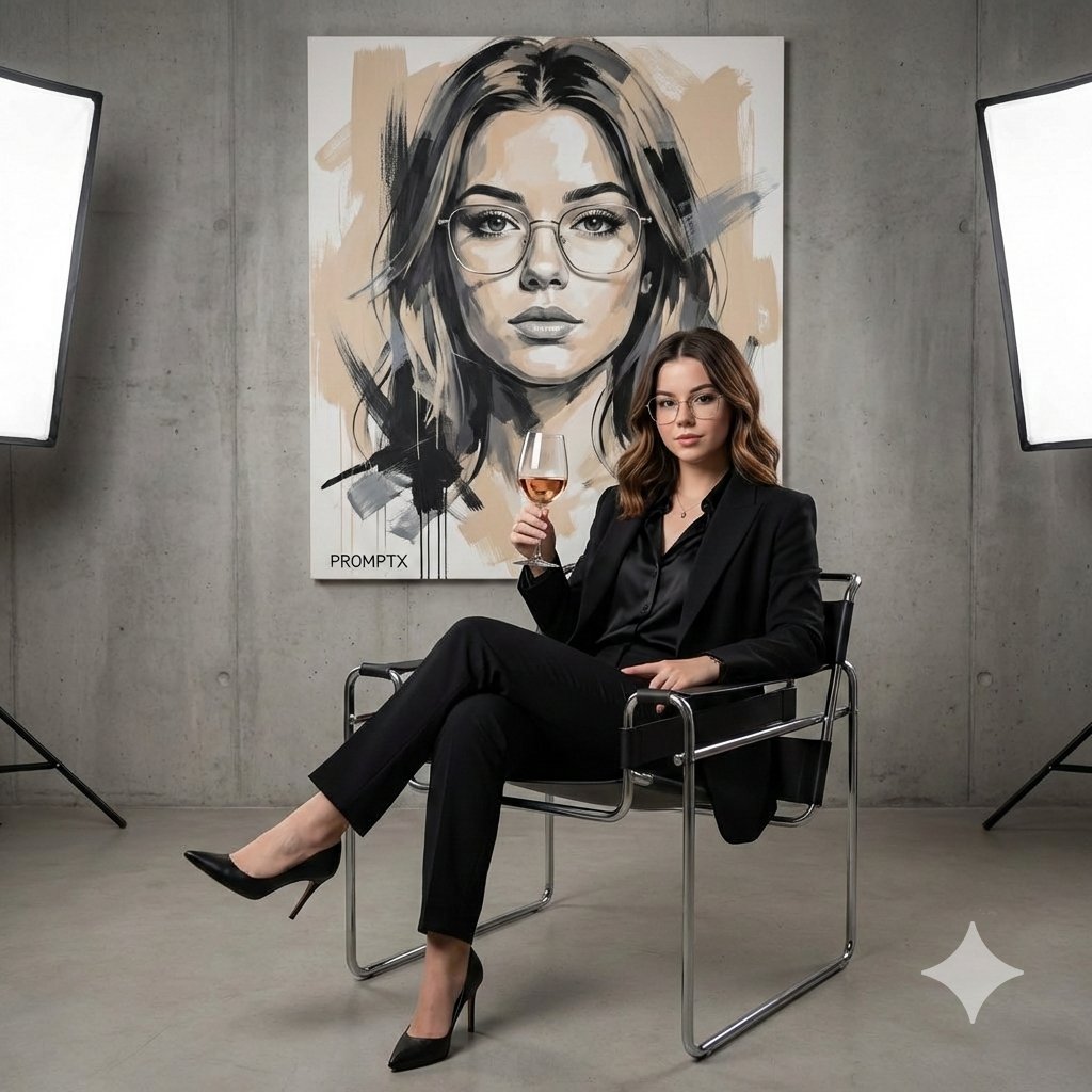 AI Prompt for High-Fashion Editorial Portrait of a Confident Woman in a Black Power Suit