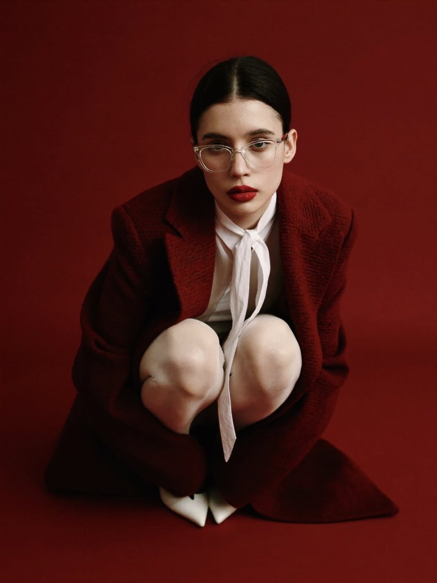 AI Prompt for High Fashion Editorial Portrait with Red Background