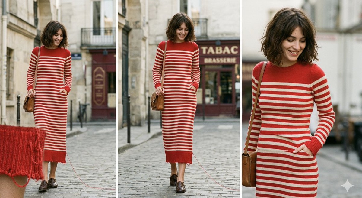 AI Prompt for High-Fashion Editorial Triptych: Parisian Woman Unraveling Red Thread