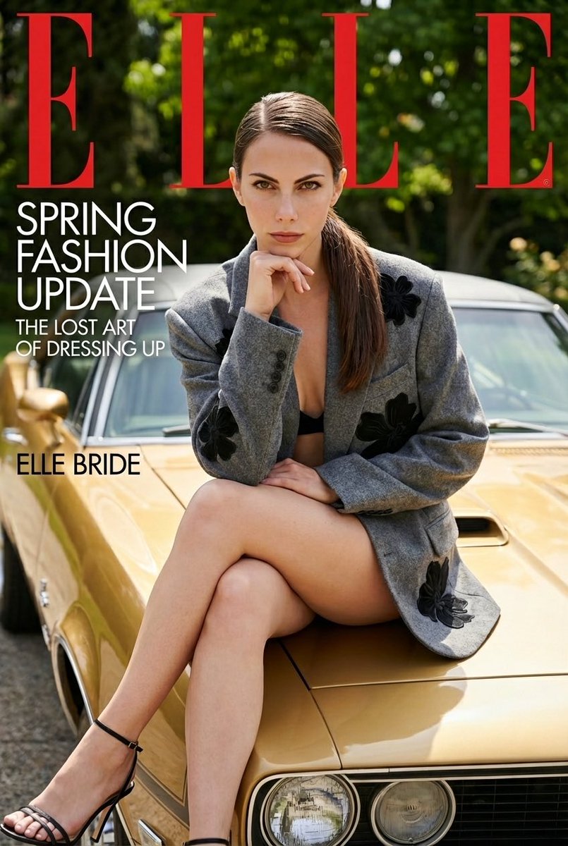 AI Prompt for High-Fashion ELLE Magazine Cover Shot - Vintage Car Model Photo