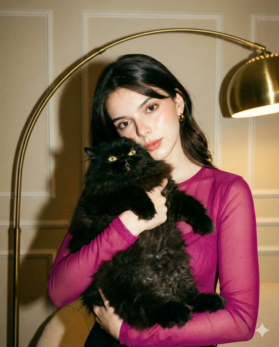 AI Prompt for High-Fashion Flash Photo with Cat and Vintage Aesthetic