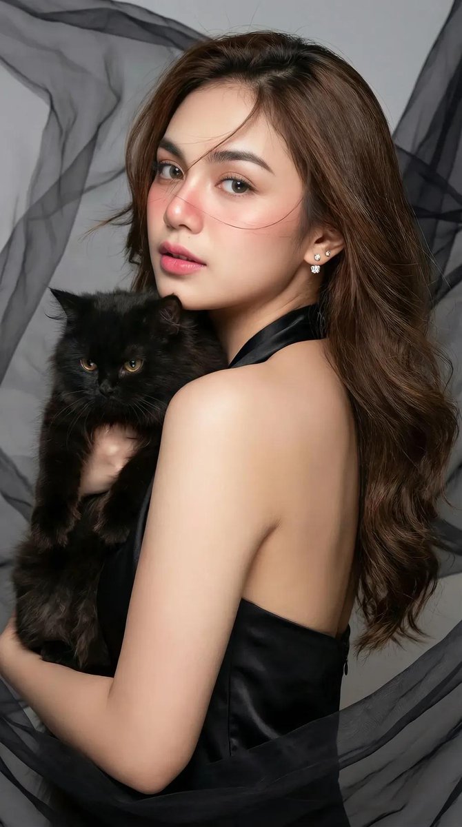 AI Prompt for High-Fashion Portrait with Black Cat and Detailed Lighting