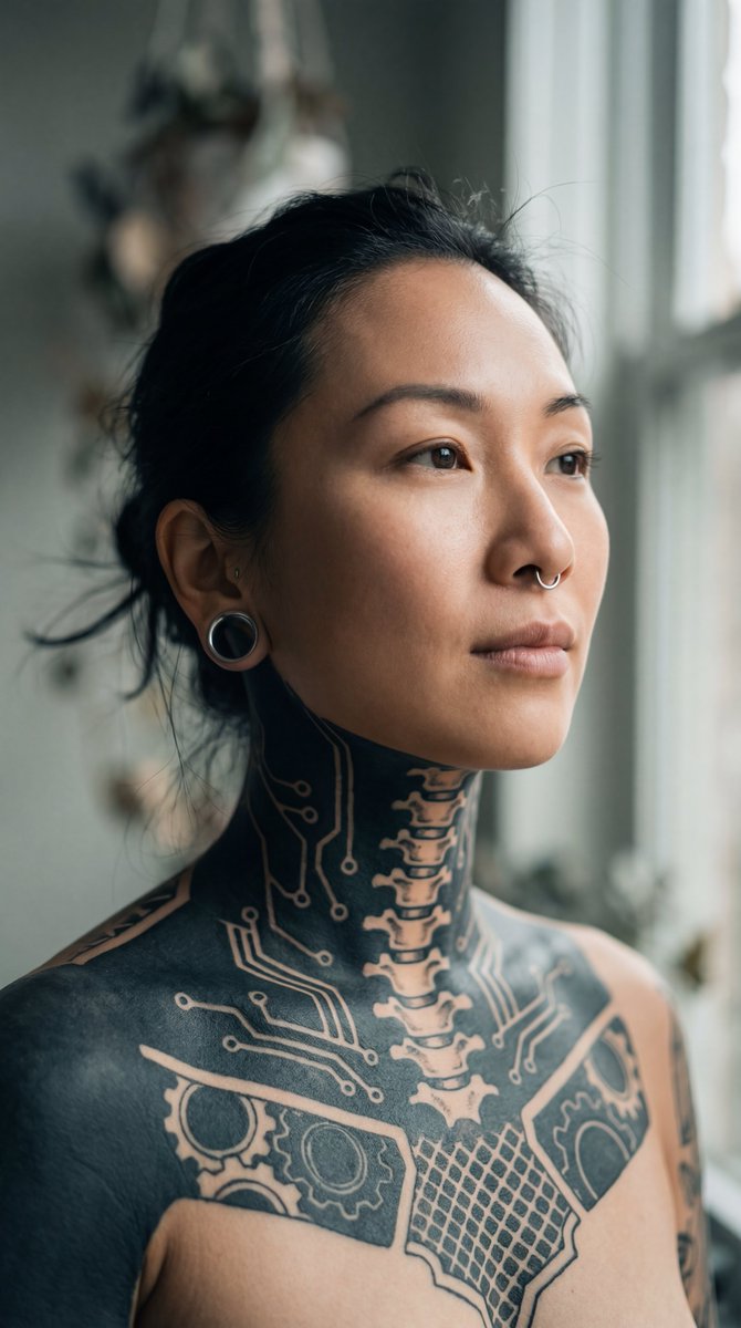 AI Prompt for High-Fashion Portrait with Blackout Tattoos