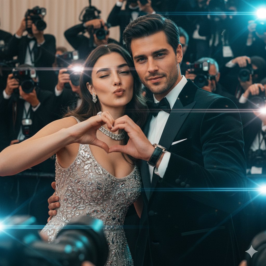 AI Prompt for High-Fashion Red Carpet Couple Photography