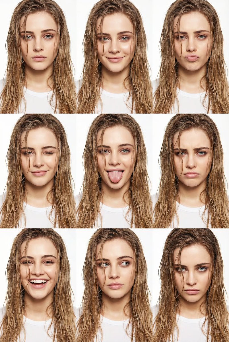AI Prompt for High-Fashion Wet Hair Editorial Portrait Grid