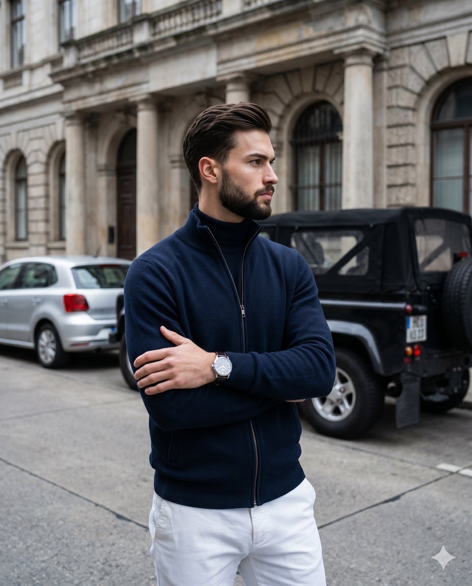 AI Prompt for High-Quality Male Fashion Portraits with Vehicles