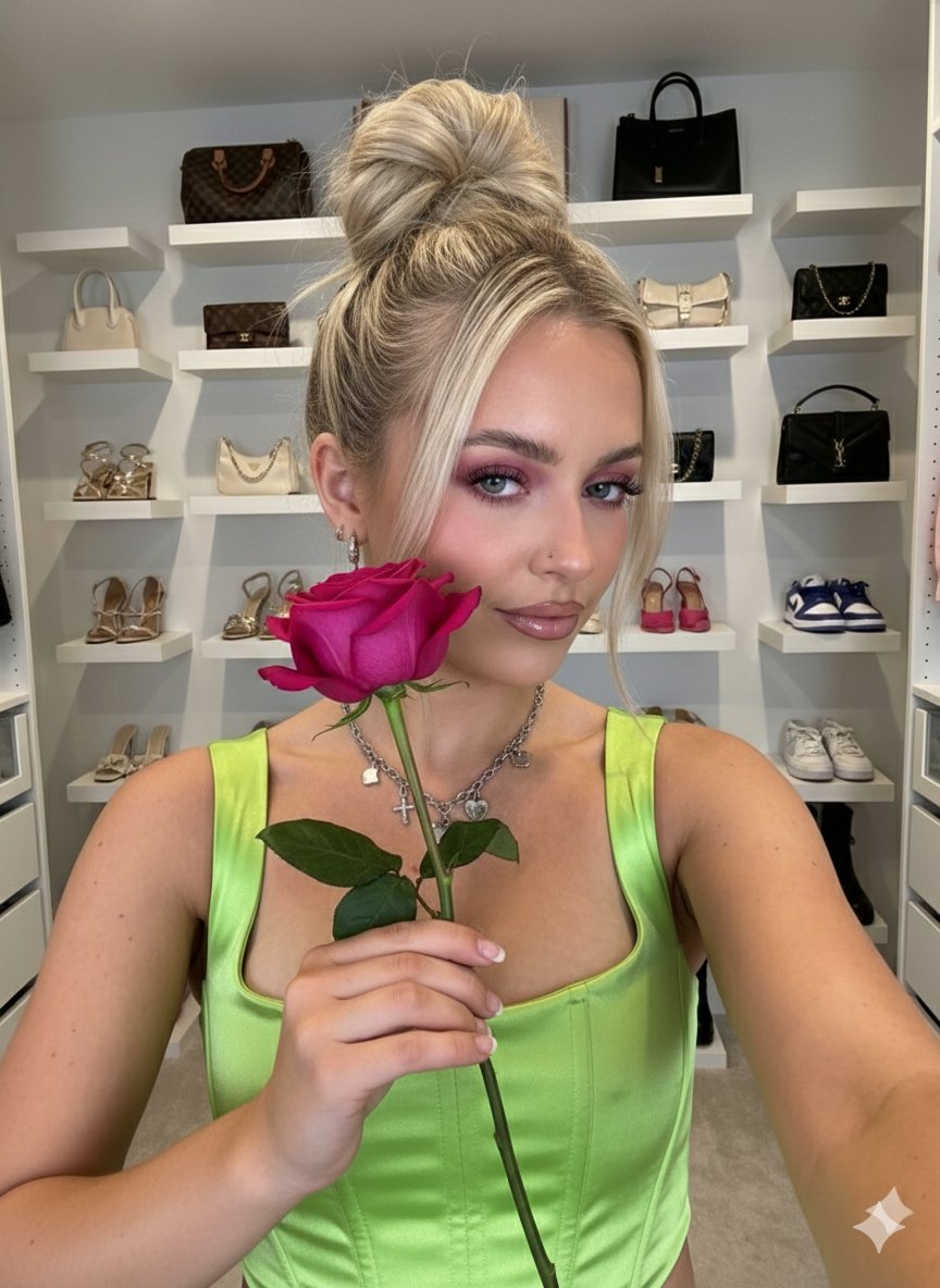 AI Prompt for Highly Detailed Influencer-Style Portrait with Rose and Environment