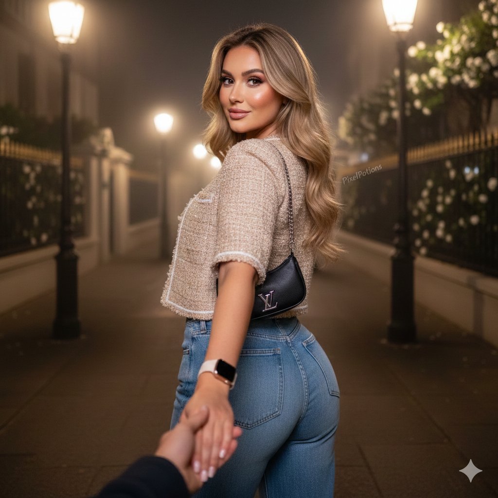 AI Prompt for Hyper-Realistic Fashion Editorial Portrait: Night Walk