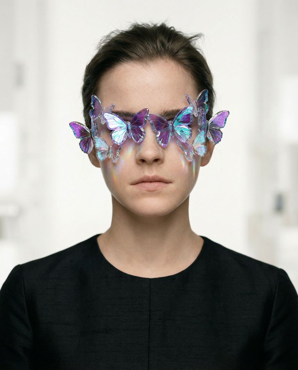 AI Prompt for Hyper-Realistic Fashion Portrait with Surreal Butterfly Facepiece