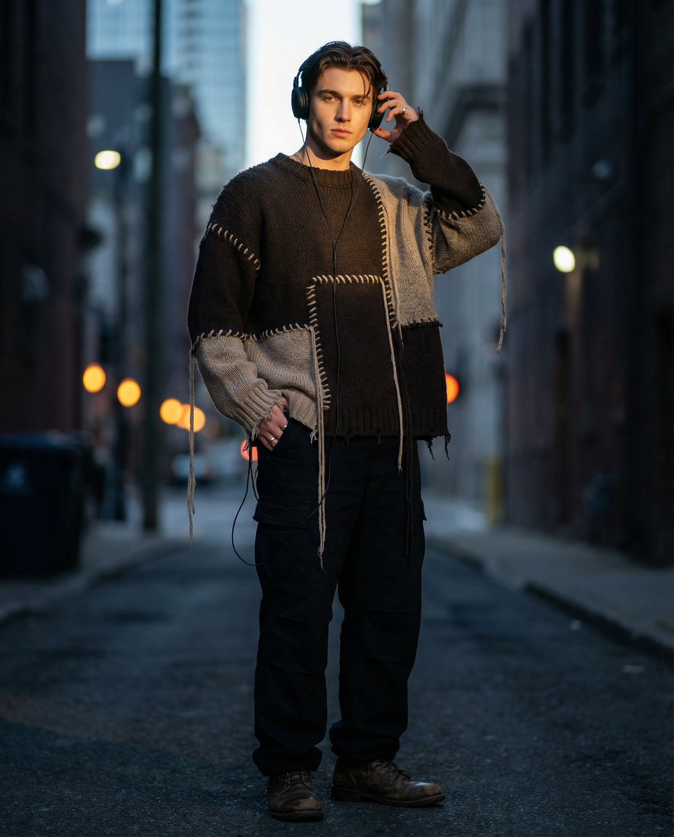 AI Prompt for Hyper-Realistic Fashion Portraits with Patchwork Knitwear