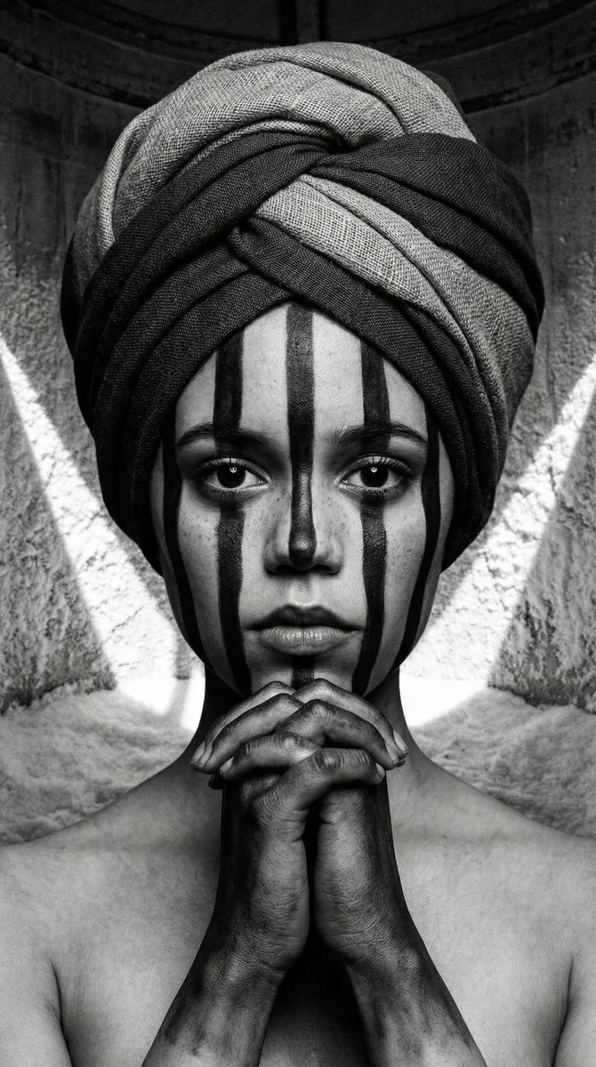 AI Prompt for Hyper-Realistic Monochrome Fashion Portrait with Avant-Garde Tribal Brutalist Style