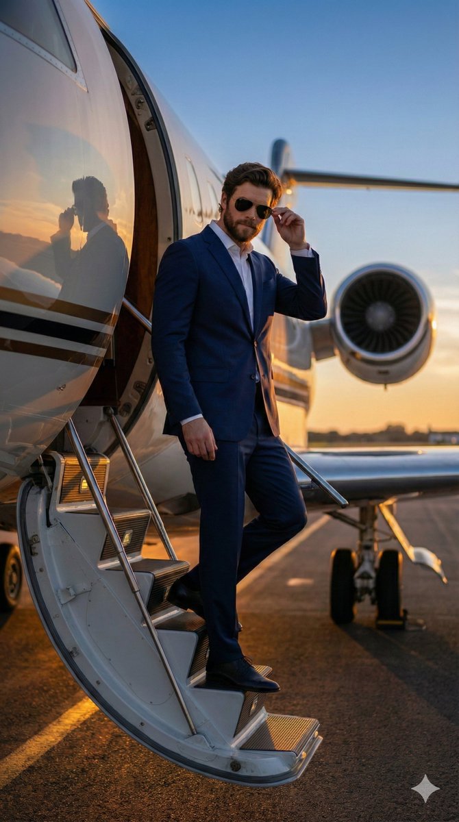 AI Prompt for Hyper-Realistic Tarmac Portraits: Luxury Jet, Sunset, 8K Quality