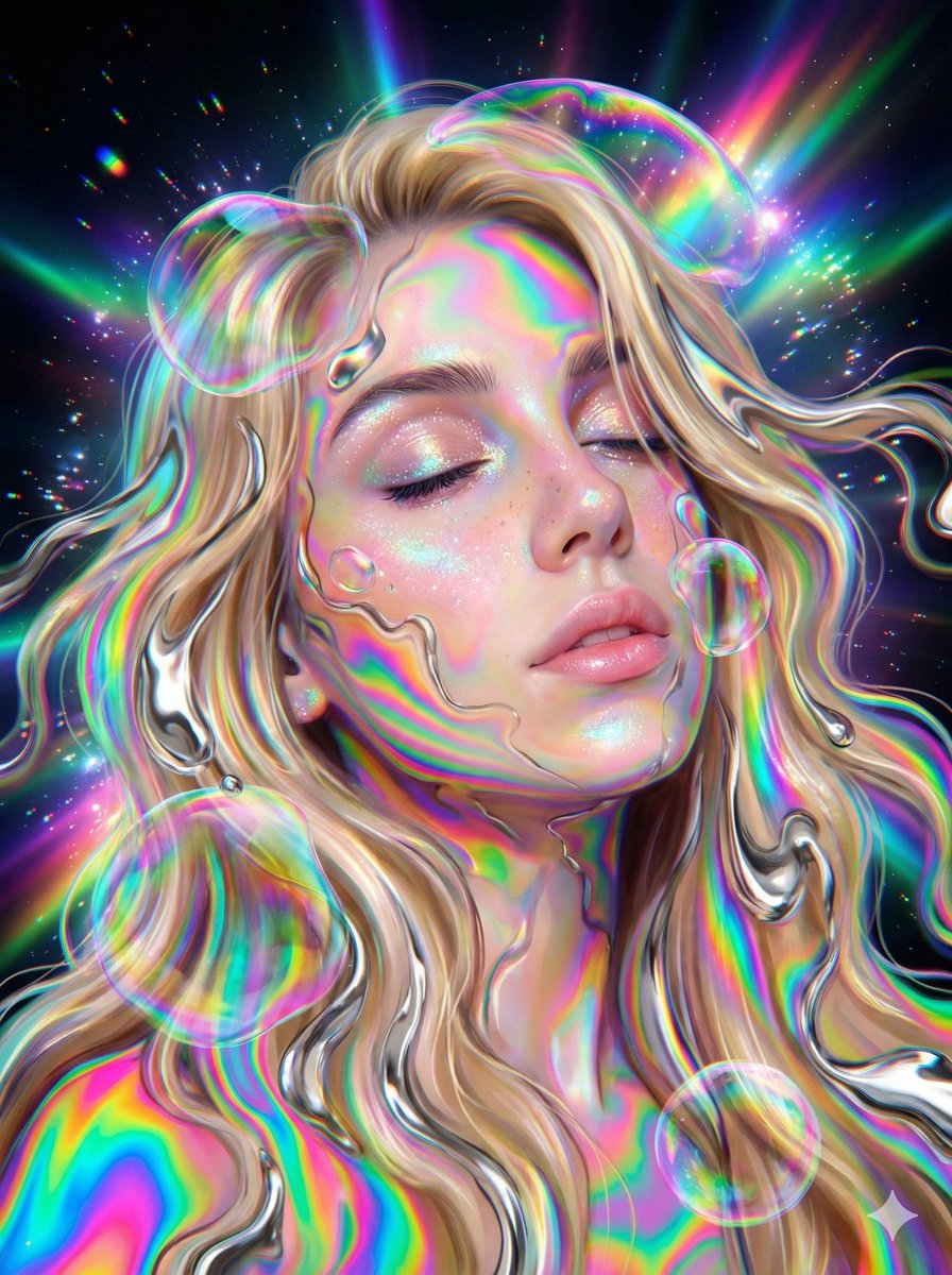 AI Prompt for Hyper-Surreal Psychedelic Portrait with Iridescent Effects