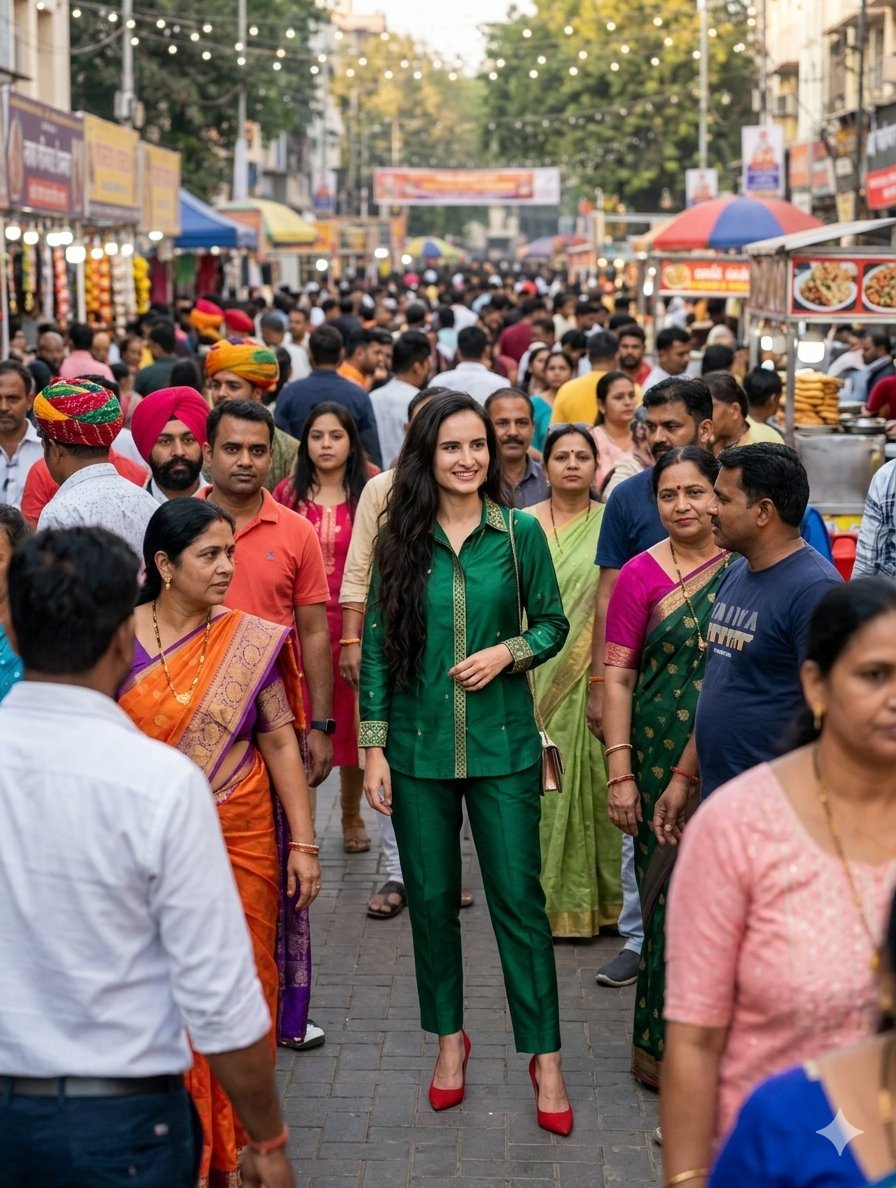 AI Prompt for Indian Street Market Portrait with Hyper-Realistic Woman