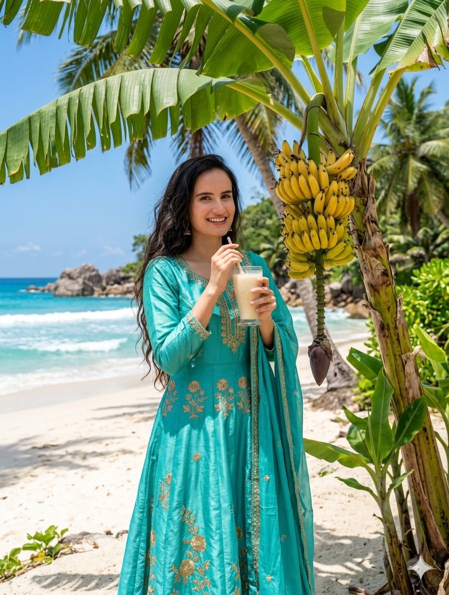 AI Prompt for Indian Woman on Beach with Food