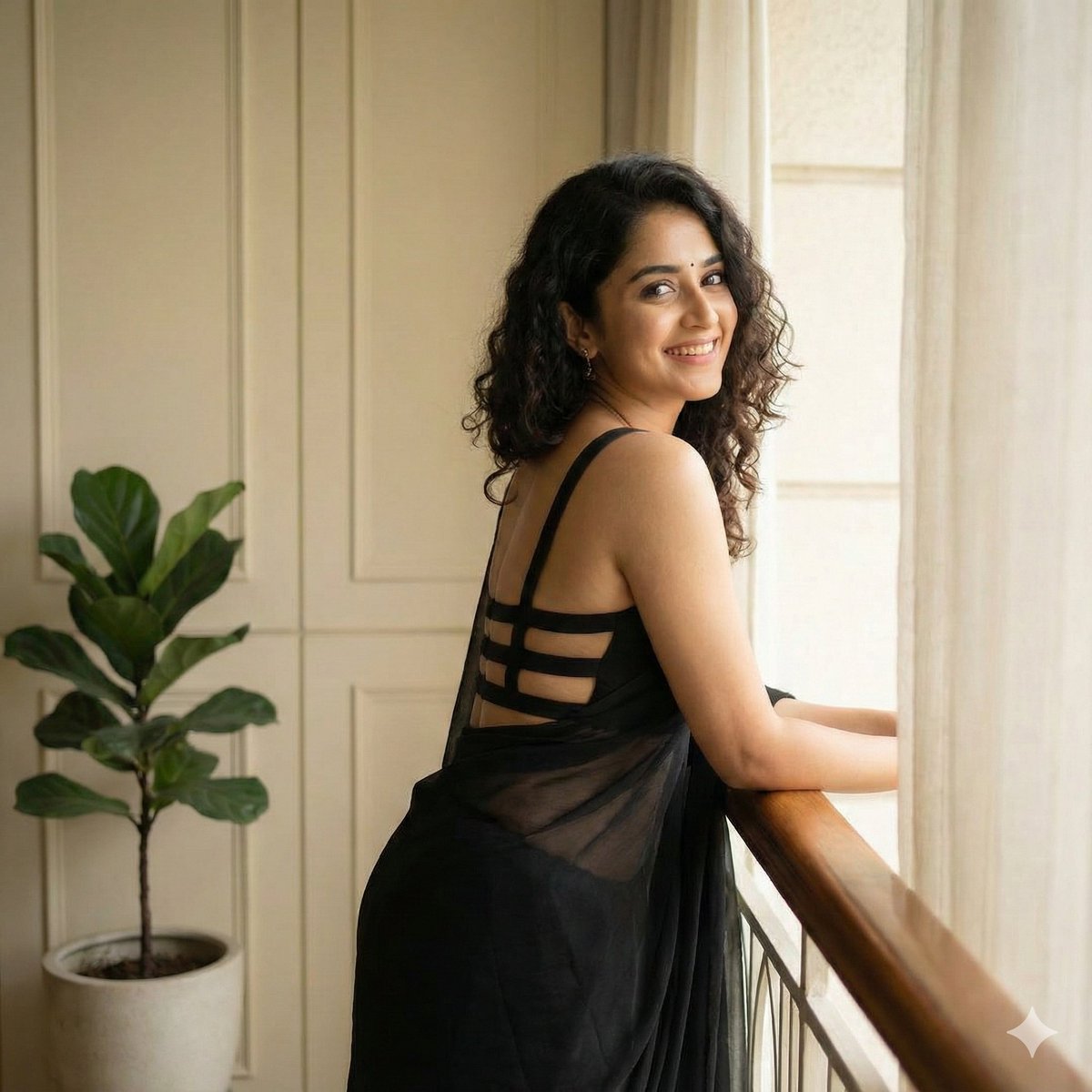 AI Prompt for Influencer-Style Portrait in Backless Saree
