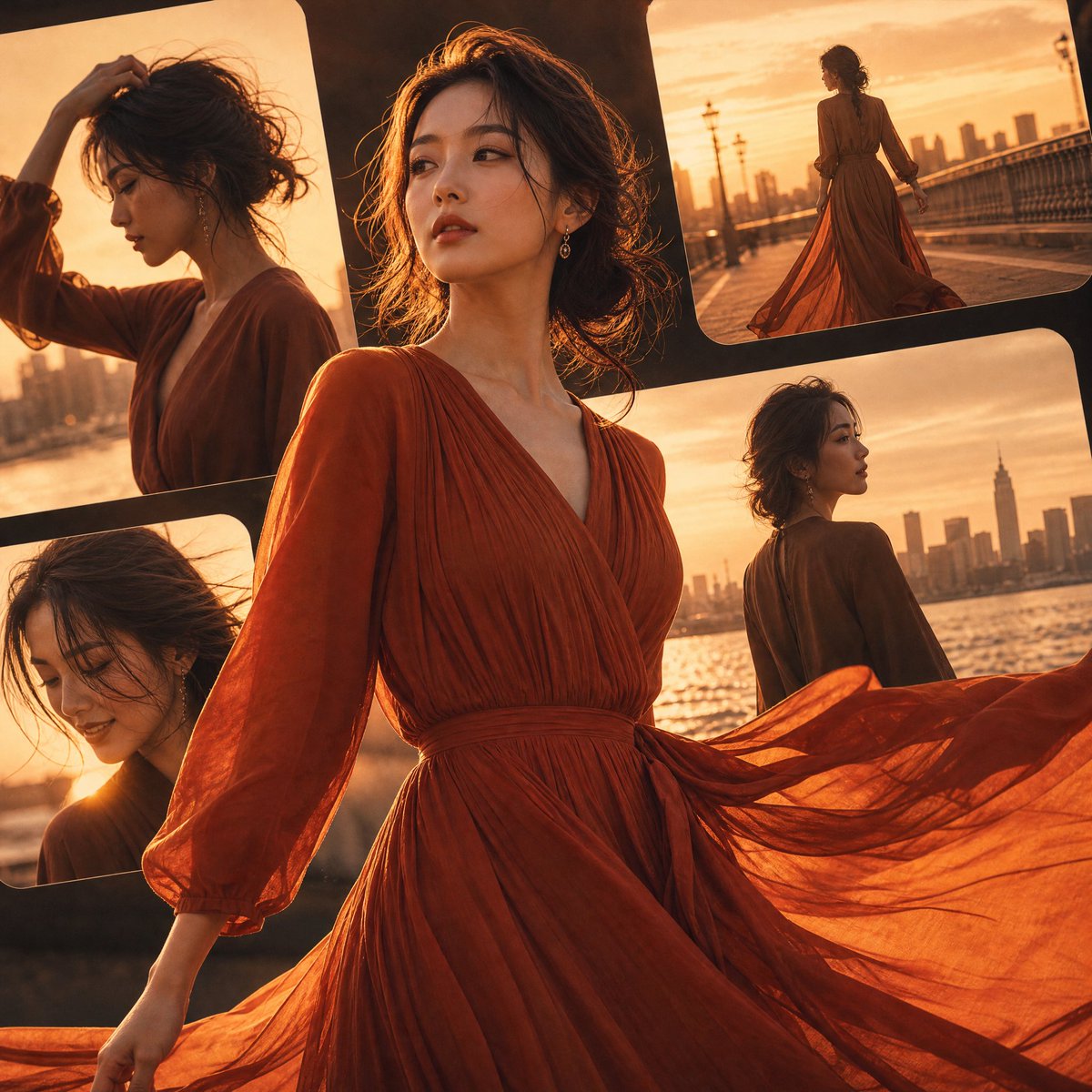 AI Prompt for Japanese Fashion Illustration Golden Hour Portrait
