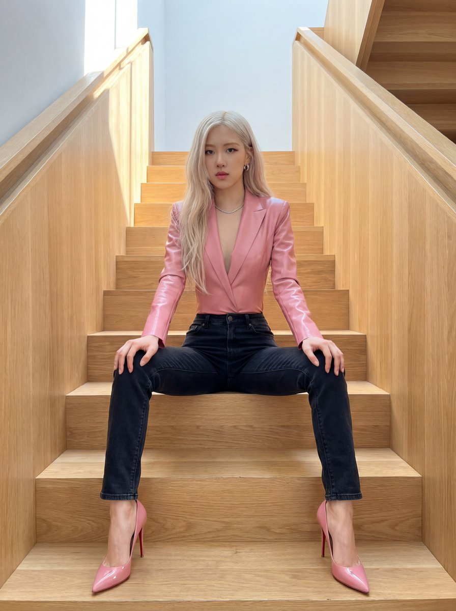 AI Prompt for K-Pop Idol Portrait on Modern Stairs