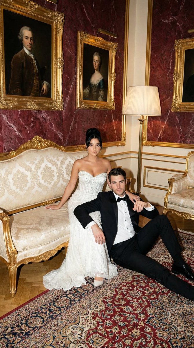 AI Prompt for Luxurious Baroque Wedding Editorial Photography with Direct Flash