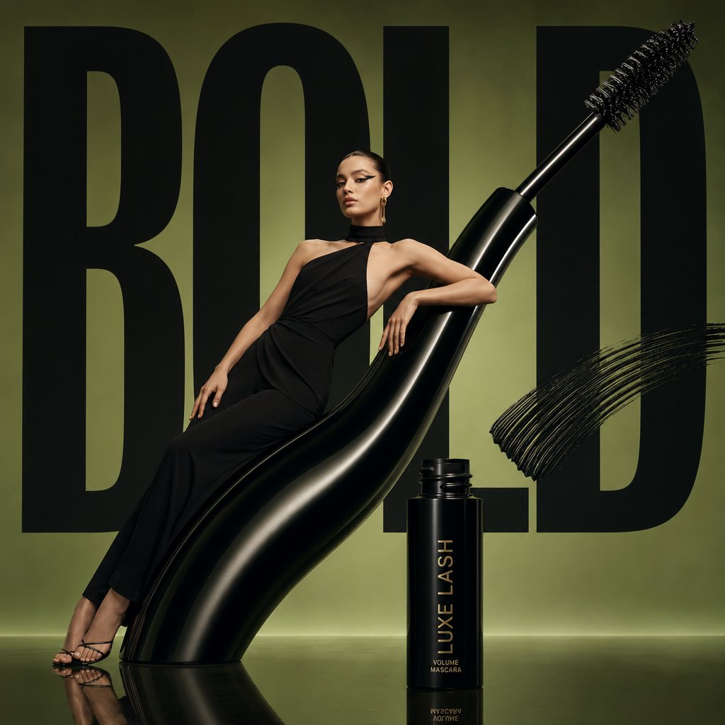AI Prompt for Luxury Beauty Editorial Image with Mascara Wand Sculpture