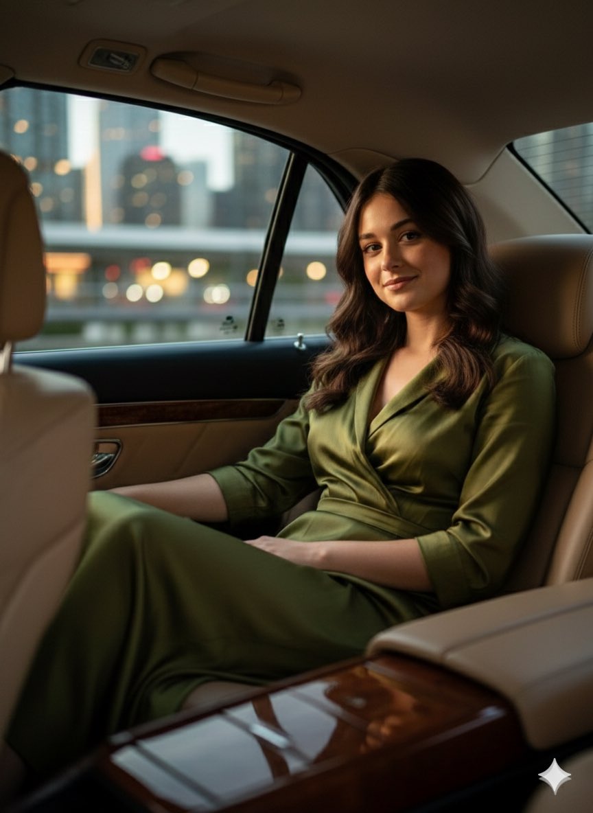 AI Prompt for Luxury Car Interior Fashion Portrait with City Lights