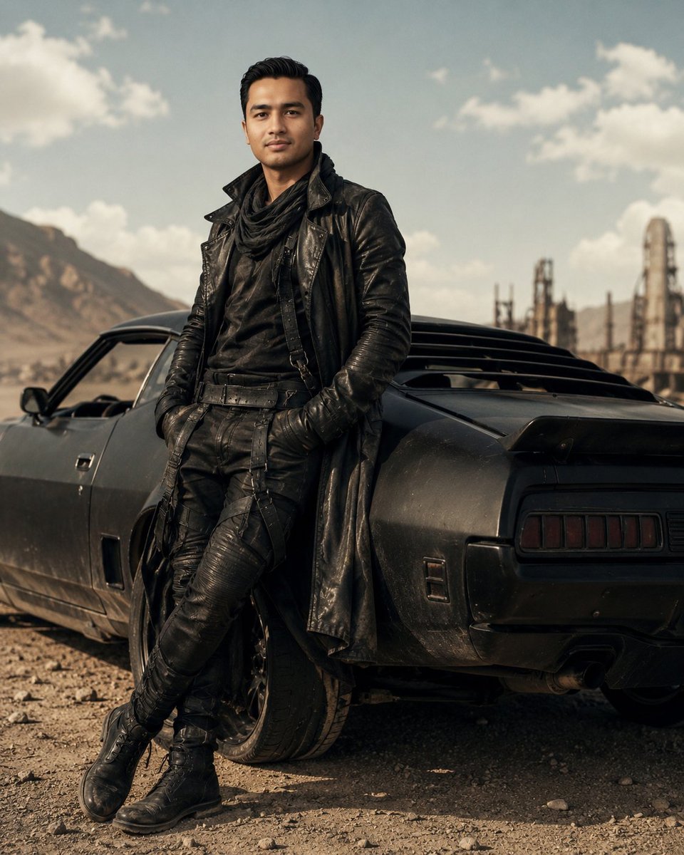 AI Prompt for Luxury Desert Fashion Photography with Vintage Muscle Car