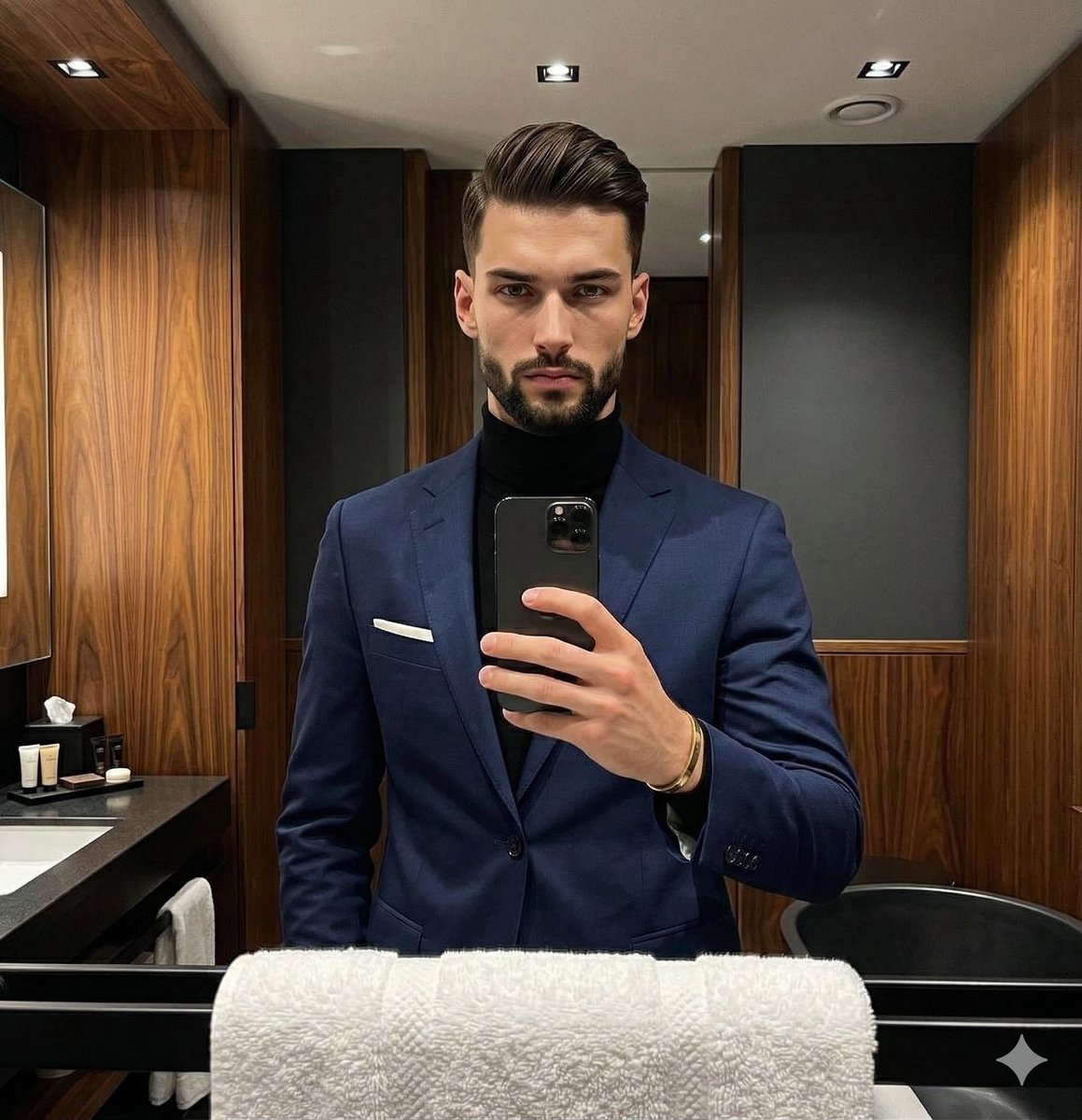 AI Prompt for Luxury Editorial Portraits of Men in Navy Suits