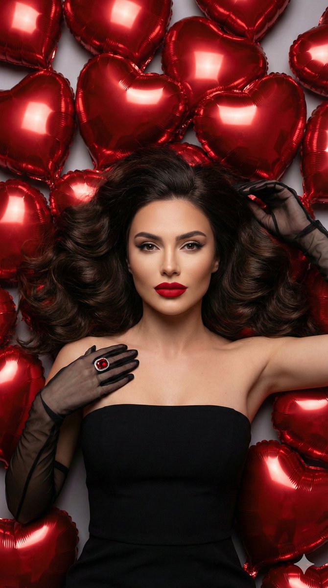 AI Prompt for Luxury Editorial Red Heart Balloon Portrait
