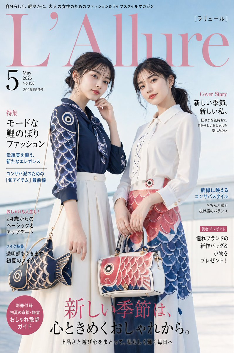 AI Prompt for Luxury Japanese Fashion Magazine Cover with Koi Streamer Models