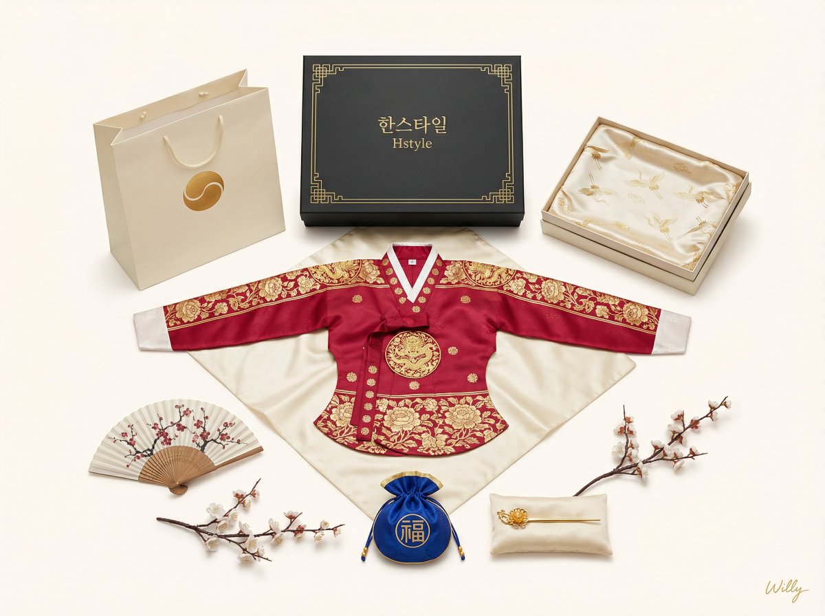 AI Prompt for Luxury Korean Hanbok E-commerce Product Mockup