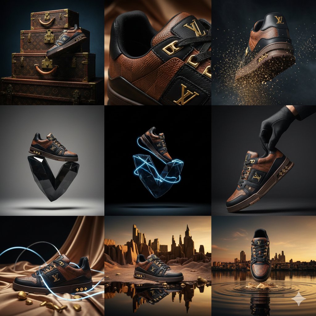 AI Prompt for Luxury Louis Vuitton Sneaker Editorial Grid