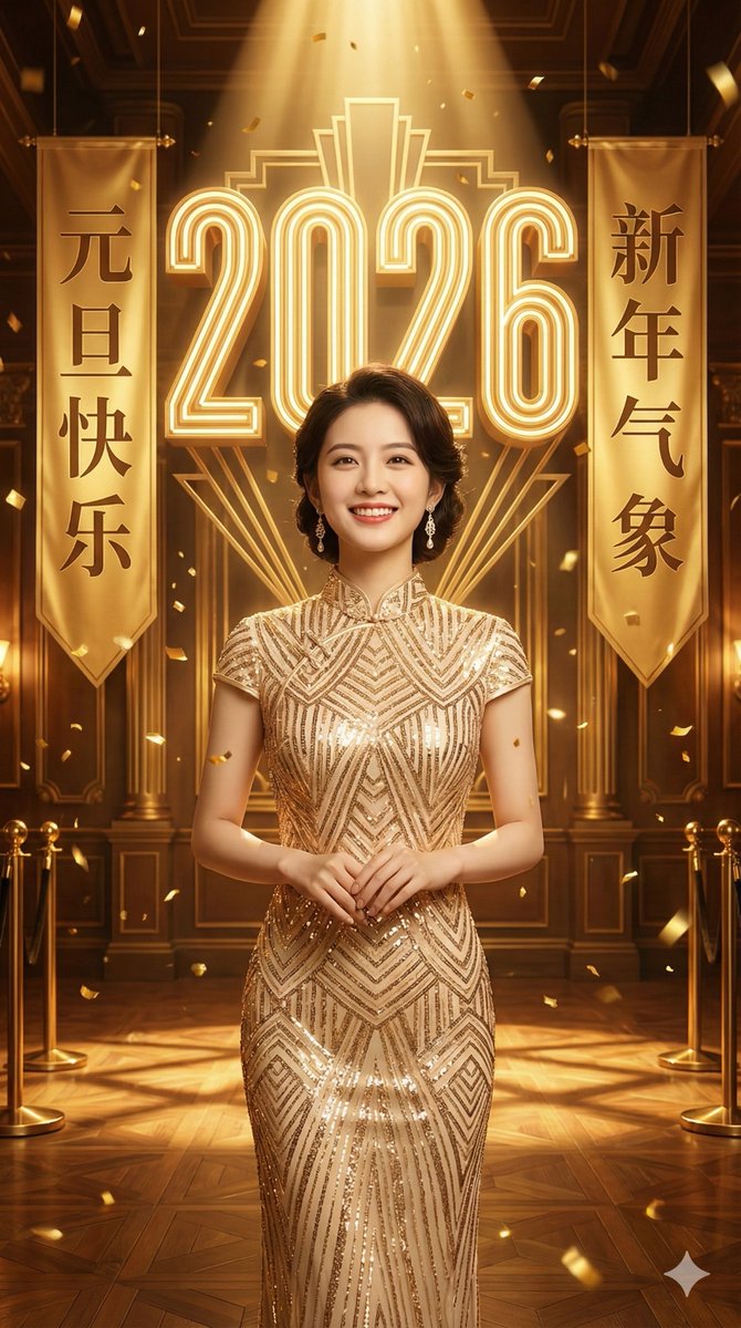 AI Prompt for Luxury New Year's Portrait with Gold Accents and Confetti