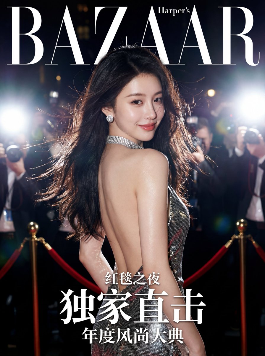 AI Prompt for Met Gala Fashion Magazine Cover with Paparazzi Flash Lighting