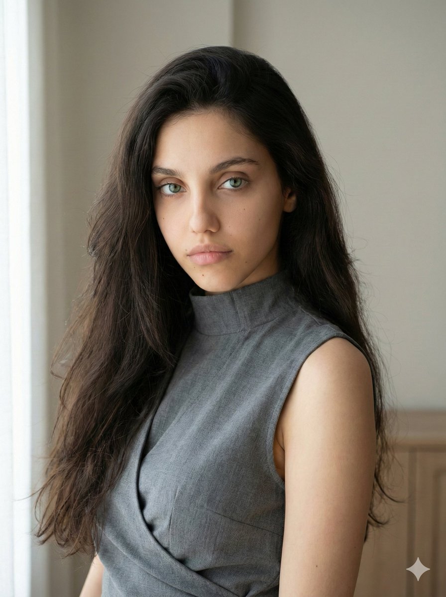 AI Prompt for Minimalist Fashion Portrait with Sculptural Bodice