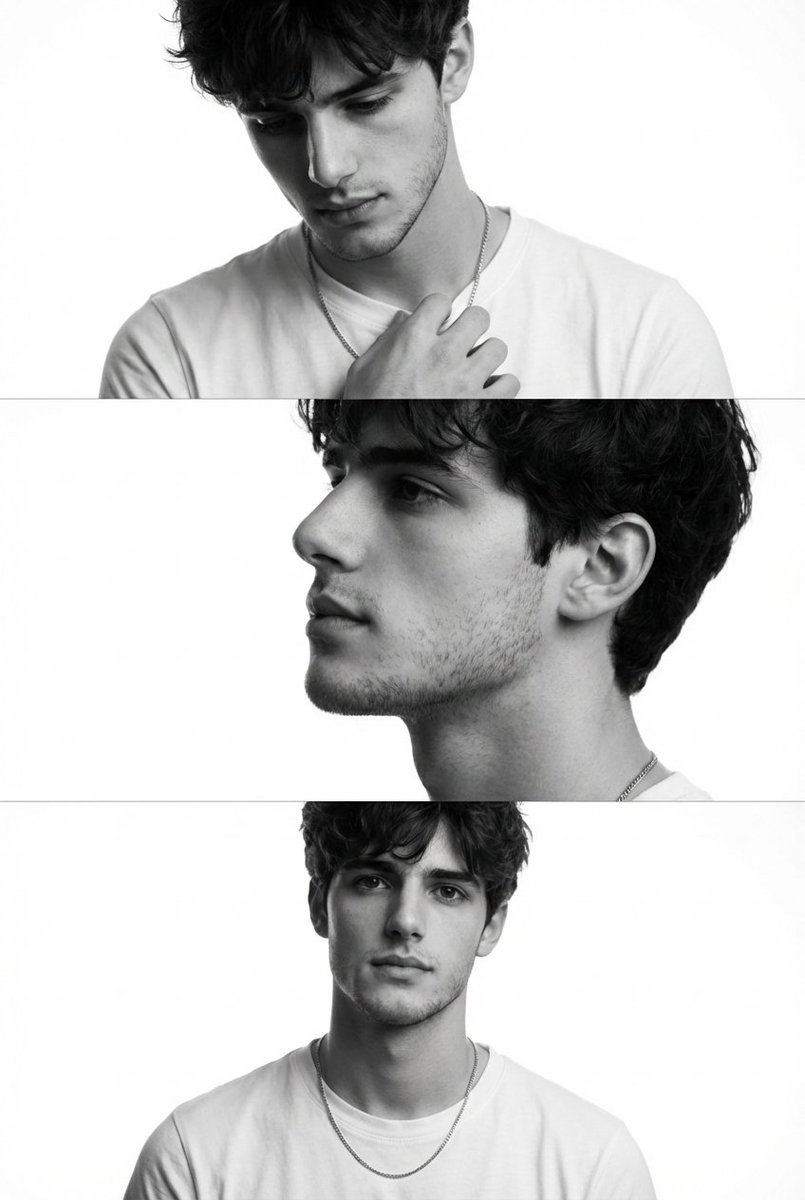 AI Prompt for Minimalist Monochrome Fashion Editorial Triptych of Male Model