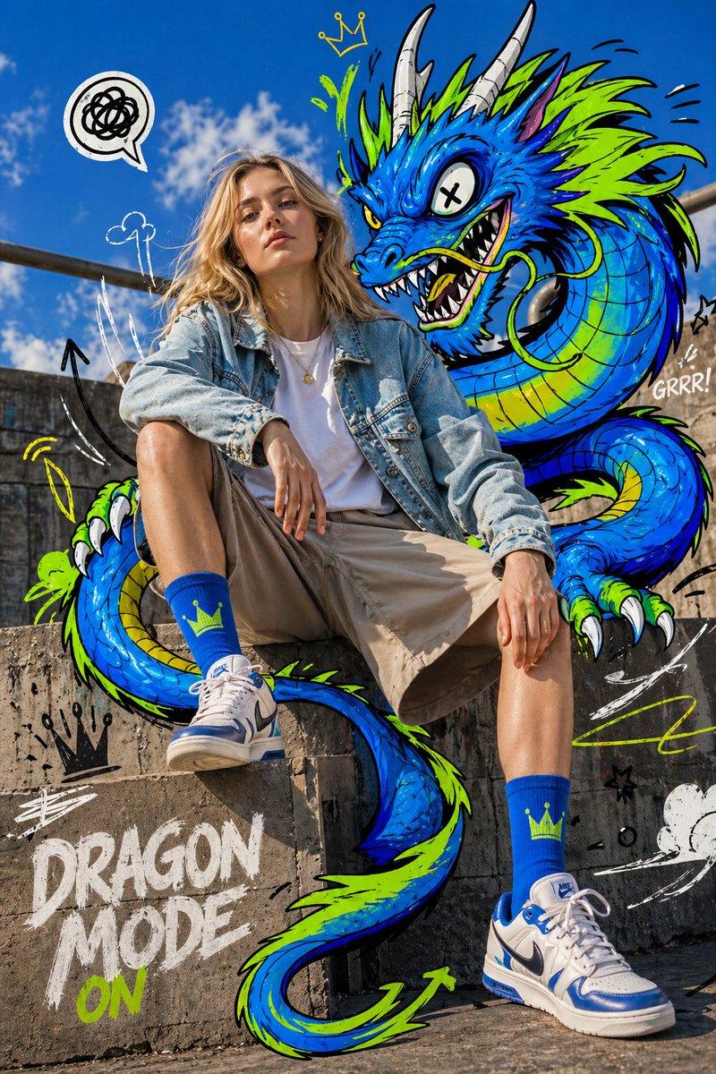 AI Prompt for Mixed-Media Fashion Editorial - Photorealism Meets Illustrative Cartoon