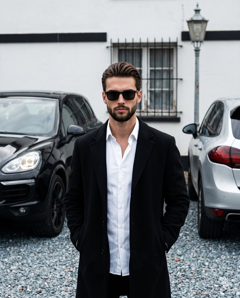 AI Prompt for Modern Male Portrait Photography with SUV Setting