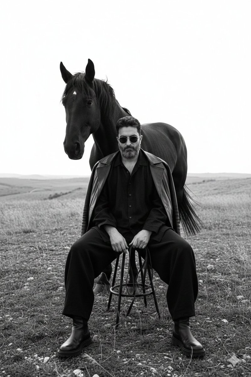 AI Prompt for Monochrome Fashion Editorial with Horse - Dark, Moody, Minimalist