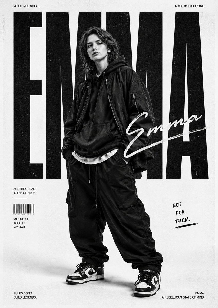 AI Prompt for Monochrome Streetwear Editorial Poster with Oversized Urban Clothing and Gritty Textures