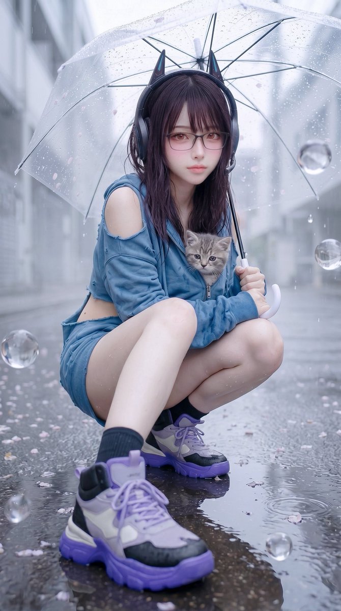AI Prompt for Moody Street Fashion Portrait with Rainy Cityscape