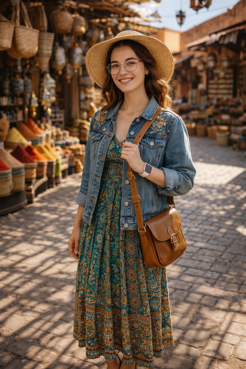 AI Prompt for Moroccan Souk Portrait Photography with Boho Chic Fashion