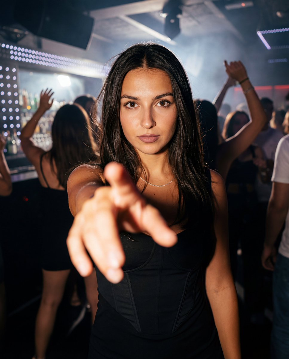 AI Prompt for Nightlife Fashion Portrait with Forced Perspective