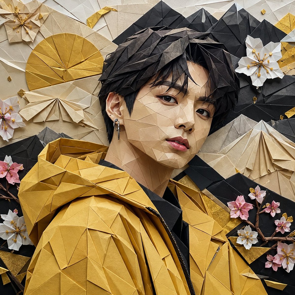 AI Prompt for Origami K-Pop Idol Portrait with Gold Accents