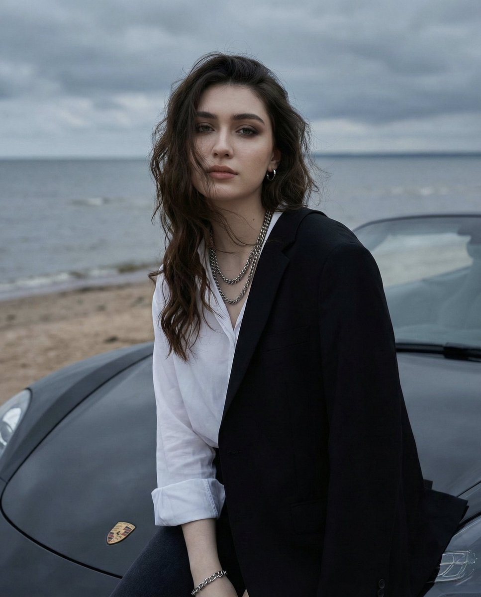 AI Prompt for Photorealistic Asian Fashion Portrait on Sports Car Hood
