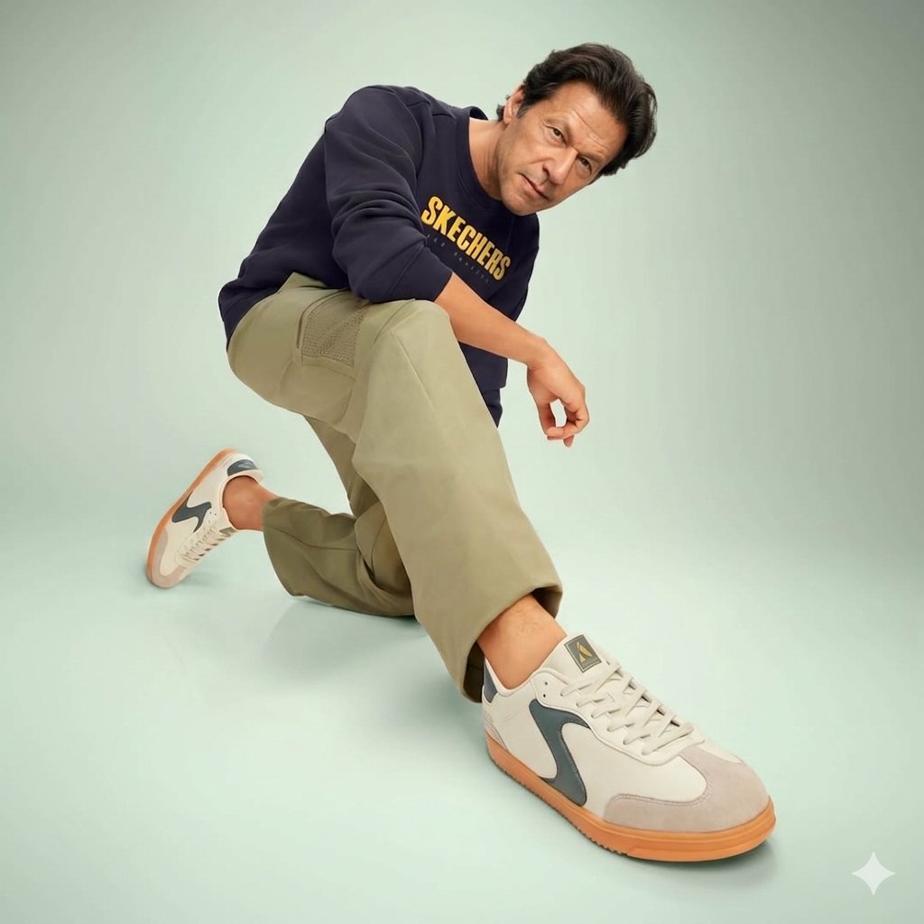 AI Prompt for Photorealistic Product Portrait of Shah Rukh Khan in Skechers