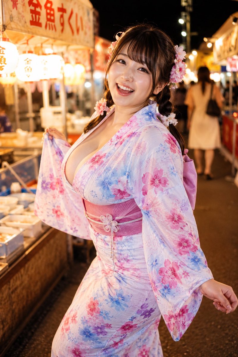 AI Prompt for Photorealistic Yukata Girl at Night Festival Scene